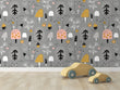 Load image into Gallery viewer, Grey woodland animals fabric peel and stick wallpaper
