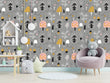 Load image into Gallery viewer, Grey woodland animals fabric peel and stick wallpaper
