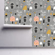 Load image into Gallery viewer, Grey woodland animals fabric peel and stick wallpaper
