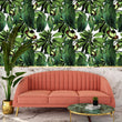 Load image into Gallery viewer, Retro palm tropical green fabric peel and stick wallpaper
