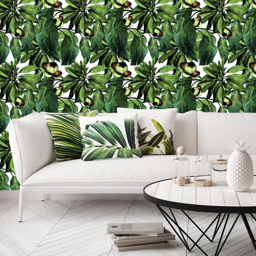 Palm Wallpaper, Tropical Wallpaper, Mid Century Wallpaper, Retro Wallpaper, Peel and Stick Wallpaper, Fabric Wallpaper