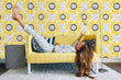 Load image into Gallery viewer, Sunflower floral yellow cottage style fabric peel and stick wallpaper
