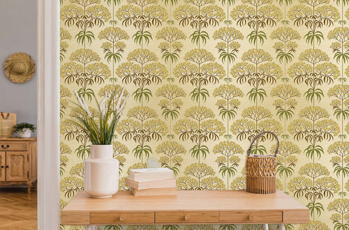 Retro floral neutral fabric peel and stick wallpaper