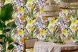Load image into Gallery viewer, Green and yellow flower garden fabric peel and stick wallpaper
