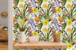 Load image into Gallery viewer, Green and yellow flower garden fabric peel and stick wallpaper
