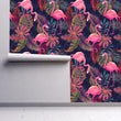 Load image into Gallery viewer, Vintage retro 80s flamingo fabric peel and stick wallpaper
