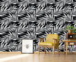 Load image into Gallery viewer, Black and white tropical palm fabric peel and stick wallpaper
