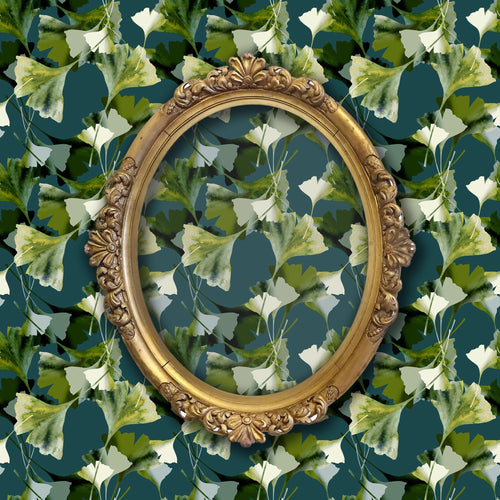 Blue and green dark floral fabric peel and stick wallpaper