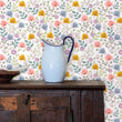 Load image into Gallery viewer, Blue and yellow vintage floral fabric peel and stick wallpaper
