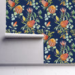Load image into Gallery viewer, Blue Chinoiserie botanical fabric peel and stick wallpaper
