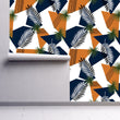 Load image into Gallery viewer, Retro Mid Century Modern vintage tropical blue and orange fabric peel and stick wallpaper
