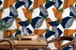 Load image into Gallery viewer, Retro Mid Century Modern vintage tropical blue and orange fabric peel and stick wallpaper
