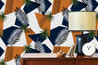 Load image into Gallery viewer, Retro Mid Century Modern vintage tropical blue and orange fabric peel and stick wallpaper
