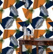 Load image into Gallery viewer, Retro Mid Century Modern vintage tropical blue and orange fabric peel and stick wallpaper
