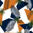 Load image into Gallery viewer, Retro Mid Century Modern vintage tropical blue and orange fabric peel and stick wallpaper
