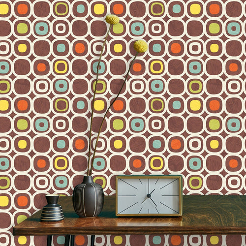 Retro Wallpaper, Mid Century Wallpaper, Geometric Wallpaper, Vintage Wallpaper, Peel and Stick Wallpaper, Fabric Wallpaper