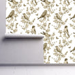 Load image into Gallery viewer, Brown Chinoiserie bird garden fabric peel and stick wallpaper
