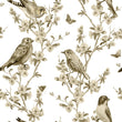 Load image into Gallery viewer, Brown Chinoiserie bird garden fabric peel and stick wallpaper
