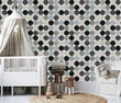 Load image into Gallery viewer, Black and white polka dot fabric peel and stick wallpaper
