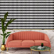 Load image into Gallery viewer, Geometric black and white harlequin fabric peel and stick wallpaper
