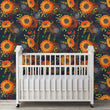 Load image into Gallery viewer, Blue and orange floral cottage fabric peel and stick wallpaper
