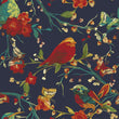 Load image into Gallery viewer, Blue and red botanical bird fabric peel and stick wallpaper
