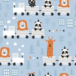 Load image into Gallery viewer, Kids safari animals on trains fabric peel and stick wallpaper
