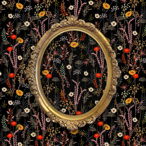 Dark floral botanical fabric peel and stick wallpaper