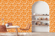 Load image into Gallery viewer, Orange retro floral fabric peel and stick wallpaper
