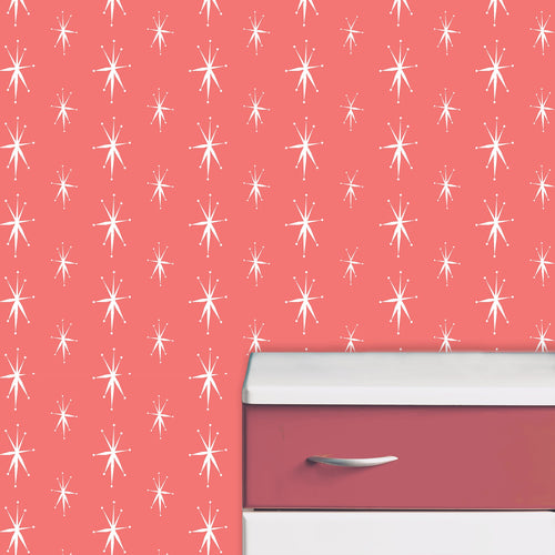 Pink vintage retro starburst fabric peel and stick wallpaper