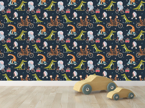 Safari Wallpaper, Zoo Wallpaper, Zoo Nursery, Peel and Stick Wallpaper, Boy Wallpaper, Cute Animal Wallpaper, Fabric Wallpaper