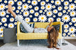 Load image into Gallery viewer, Blue and yellow floral daisy fabric peel and stick wallpaper

