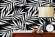 Load image into Gallery viewer, Black and white tropical palm fabric peel and stick wallpaper
