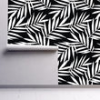 Load image into Gallery viewer, Black and white tropical palm fabric peel and stick wallpaper
