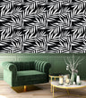 Load image into Gallery viewer, Black and white tropical palm fabric peel and stick wallpaper
