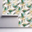 Load image into Gallery viewer, Mid-century Modern peacock feather fabric peel and stick wallpaper
