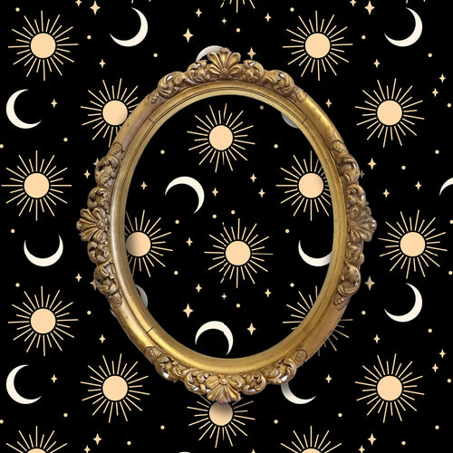 Black and mauve sun and stars celestial fabric peel and stick wallpaper