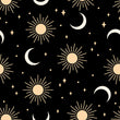 Load image into Gallery viewer, Black and mauve sun and stars celestial fabric peel and stick wallpaper
