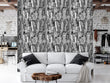 Load image into Gallery viewer, Black and white urban cityscape fabric peel and stick wallpaper
