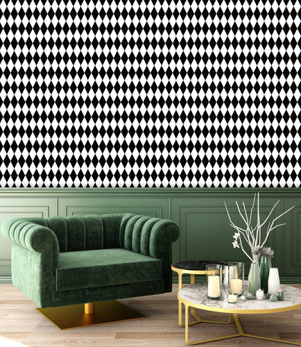 Black and White Wallpaper, Harlequin Wallpaper, Geometric Wallpaper, Peel and Stick Wallpaper, Checkered Wallpaper, Fabric Wallpaper