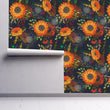 Load image into Gallery viewer, Blue and orange floral cottage fabric peel and stick wallpaper
