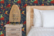 Load image into Gallery viewer, Blue and red botanical bird fabric peel and stick wallpaper
