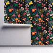 Load image into Gallery viewer, Botanical dark floral garden fabric peel and stick wallpaper
