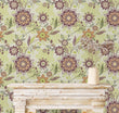 Load image into Gallery viewer, Whimsical purple floral fabric peel and stick wallpaper
