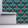 Load image into Gallery viewer, Blue Victorian floral fabric peel and stick wallpaper
