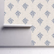 Load image into Gallery viewer, Blue antique floral linen fabric peel and stick wallpaper
