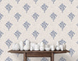 Load image into Gallery viewer, Blue antique floral linen fabric peel and stick wallpaper

