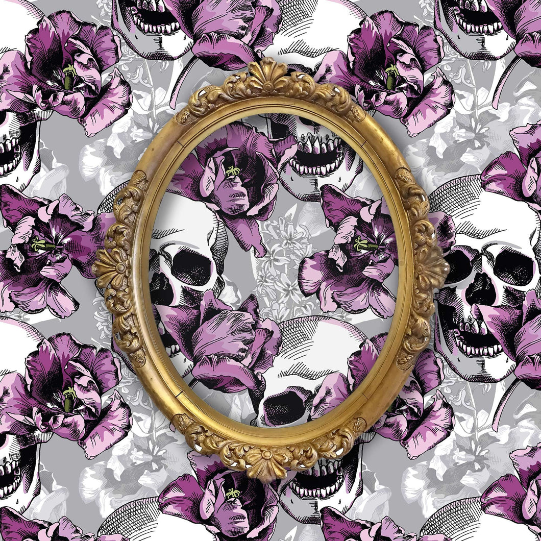 Purple gothic skull floral textured peel and stick wallpaper