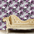 Load image into Gallery viewer, Purple gothic skull floral textured peel and stick wallpaper
