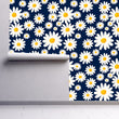 Load image into Gallery viewer, Blue and yellow floral daisy fabric peel and stick wallpaper

